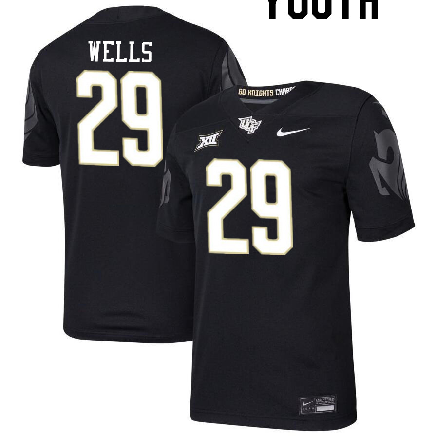 Youth #29 William Wells UCF Knights Big 12 Conference College Football Jerseys Stitched-Black